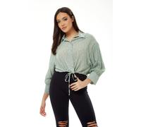 Liquorish Women's Mint Green Crop Shirt | Size: Small Liquorish Green S