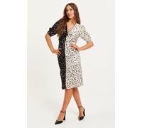 Liquorish Women's Mono Polka Dot Print Knot Front Midi Dress With Short Sleeves | Size: 6 Liquorish Multicolor 6