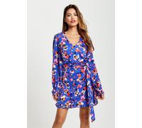Liquorish Women's Multicolour Abstract Dot Print Mini Wrap Dress in Blue | Size: 16 Liquorish Blue 16