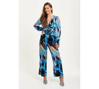 Liquorish Women's Multicolour Abstract Print Jumpsuit With Ruched Front & Long Sleeves | Size: 12 Liquorish Multicolor 12