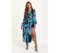 Liquorish Women's Multicolour Abstract Print Midi Wrap Dress With Long Sleeves | Size: 10 Liquorish Multicolor 10