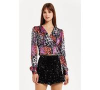 Liquorish Women's Multicolour Animal Print Wrap Top | Size: 10 Liquorish Multicolor 10