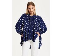 Liquorish Women's Navy Polka Dot Flared Hem Blouse | Size: 10 Liquorish Navy 10