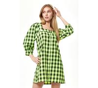 Liquorish Women's Neon Green Gingham Puff Sleeve Dress | Size: 12 Liquorish Green 12