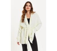 Liquorish Women's Open Front Cream Cardigan With Fringe Details in White | Size: Medium Liquorish White M