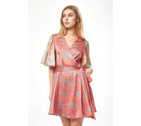 Liquorish Women's Orange Printed Mini Wrap Dress with Kimono Sleeves | Size: 16 Liquorish Orange 16