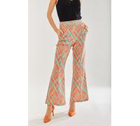 Liquorish Women's Orange Scribble Flare Trousers | Size: 14 Liquorish Orange 14