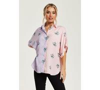 Liquorish Women's Pink & Lilac Floral Print Shirt With Short Sleeves | Size: 10 Liquorish Multicolor 10