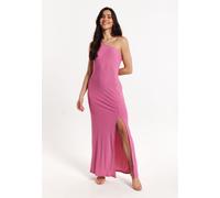 Liquorish Women's Pink One Shoulder Maxi Dress with Long Slit | Size: 14 Liquorish Pink 14