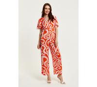 Liquorish Women's Pink & Red Abstract Print Jumpsuit With Short Sleeves | Size: 16 Liquorish Multicolor 16