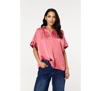 Liquorish Women's Pink Satin V-Neck Short Sleeve Top Liquorish Pink One Size