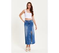 Liquorish Women's Polka Dot Midi Denim Skirt in Blue | Size: 16 Liquorish Blue 16