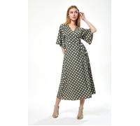 Liquorish Women's Polka Dot Midi Wrap Dress In Khaki | Size: 8 Liquorish Khaki 8