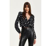 Liquorish Women's Polka Dot Print Wrap Top In Black | Size: 10 Liquorish Black 10