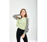 Liquorish Women's Printed Raglan Sleeve Crop Sweat in Green | Size: Medium Liquorish Green M