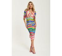 Liquorish Women's Rainbow Knot Front Midi Dress | Size: 8 Liquorish Multicolor 8