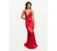 Liquorish Women's Red Satin Plunge Maxi Dress | Size: 12 Liquorish Red 12