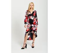 Liquorish Women's Rose Print Midi Dress In Red & Pink | Size: 8 Liquorish Multicolor 8