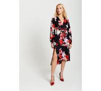 Liquorish Women's Rose Print Midi Lace Up Dress In Red & Pink in Black | Size: 10 Liquorish Black 10