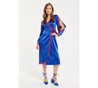 Liquorish Women's Royal Blue Satin Midi Wrap Dress | Size: 12 Liquorish Blue 12