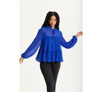 Liquorish Women's Royal Blue Tiered Long Sleeve Blouse | Size: 18 Liquorish Blue 18