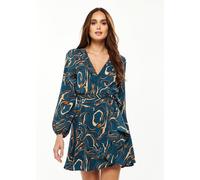 Liquorish Women's Scribble Print Mini Wrap Dress With Long sleeves in Dark Green | Size: 10 Liquorish Green 10
