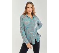 Liquorish Women's Shirt with Multicolour Signature Pattern in Mint in Green | Size: Medium Liquorish Green M