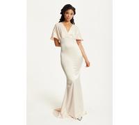 Liquorish Women's Short Sleeve Light Champagne Maxi Dress in Beige | Size: 12 Liquorish Beige 12