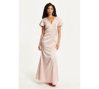 Liquorish Women's Short Sleeve Light Pink Maxi Dress in Nude | Size: 8 Liquorish Nude 8