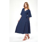 Liquorish Women's Small Polka Dot Midi Wrap Dress In Navy | Size: 10 Liquorish Multicolor 10