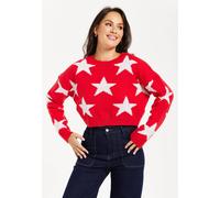 Liquorish Women's Star Pattern Jumper In Red | Size: Small Liquorish Red S