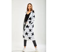 Liquorish Women's Star Pattern Long Cardigan In White | Size: Small Liquorish White S