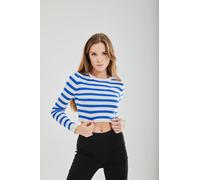 Liquorish Women's striped Crop Jumper in Navy & White in Blue Liquorish Blue One Size
