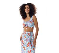 Liquorish Women's Tie Front Floral Print Crop Top in Blue & Red | Size: 12 Liquorish Blue 12