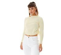 Liquorish Women's Top in Yellow & White Stripes with Long Sleeves | Size: Medium/Large Liquorish Yellow M/L