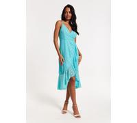 Liquorish Women's Turquoise Gold Print Wrap Midi Dress in Blue | Size: 14 Liquorish Blue 14