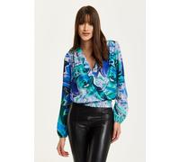 Liquorish Women's Turquoise Marble Print Wrap Top in Blue | Size: 14 Liquorish Blue 14