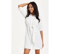 Liquorish Women's White Belted Shirt Mini Dress | Size: 14 Liquorish White 14