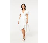 Liquorish Women's White Wrap Midi Dress with Flutter Sleeves | Size: 12 Liquorish White 12