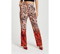 Liquorish Women's Zebra Print Suit Trousers With Slit Detail In Orange & Nude in Red | Size: 14 Liquorish Red 14