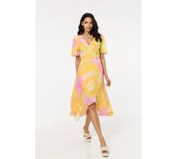 Liquorish Yellow Pink Paisley Print Wrap Midi Dress Multi