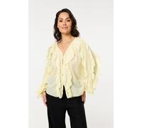 Liquorish Yellow Ruffle Button Down Cotton Blouse Yellow