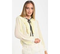 Liquorish Yellow Tie Neck Pleated Sleeve Frill Blouse Yellow