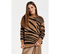 Liquorish Zebra Pattern High Neck Jumper In Brown And Black Brown 12
