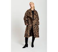 Liquorish Zebra Print Longline Coat In Brown And Black Brown