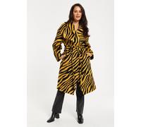 Liquorish Women's Zebra Print Longline Coat In Mustard & Black | Size: 12 Liquorish Mustard 12