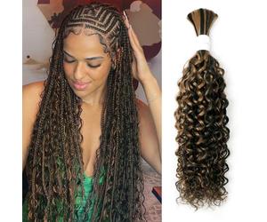 Liqusee Curly Water Wave 1B/30 Human Braided Hair 100g One Pack/Pack Human Hair Braiding Without Weft Micro Human Hair Wet and Wavy for Boho Braids (2