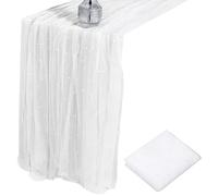 LIQWEI 10 FT White Pearl Table Runner, 30x120 Inch Tulle Fabric Lace Tablecloth Bridal Elegant Veil Arch Decorations for Bridal Shower Birthday Party Wedding Dessert Table Decorations