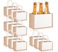 LIQWEI 12 Pack Burlap Tote Bags, Mini Jute Reusable Bag with Handles, 9.05'' x 6.3'' x 5.1'' Canvas Grocery Shopping Bag, Small Blank Canvas Gift Waterproof for Wedding Beach DIY
