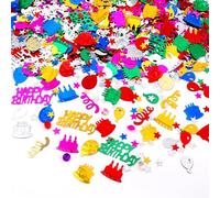 LIQWEI 1500 Pcs Happy Birthday Glitter Confetti, Rainbow Foil Confetti Ready Decorations, Party Table Multicolor Cake Glitter Balloons For Birthday Party, Baby Shower Crafting